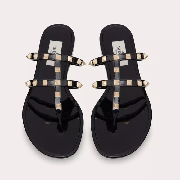 Valentino Garavani Rockstud Flat Rubber Sandal Black Size 38 US8 